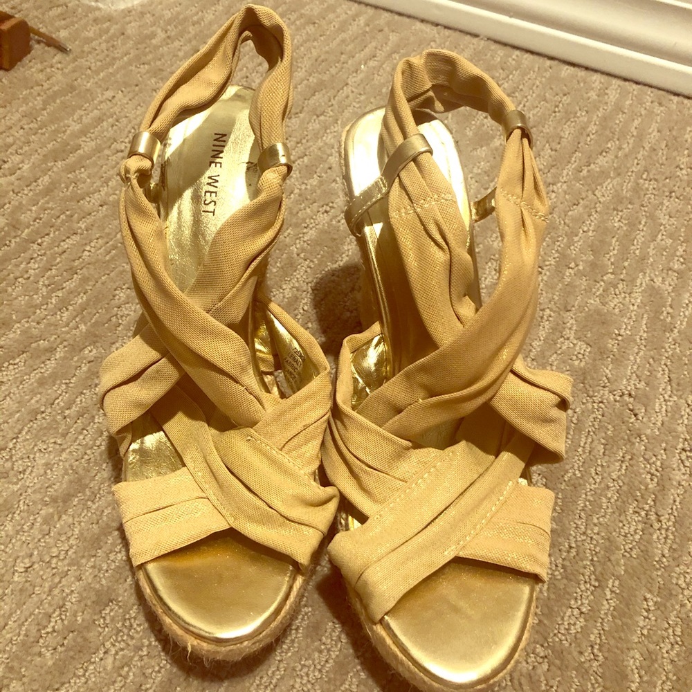 Shimmery gold strapped wedges
